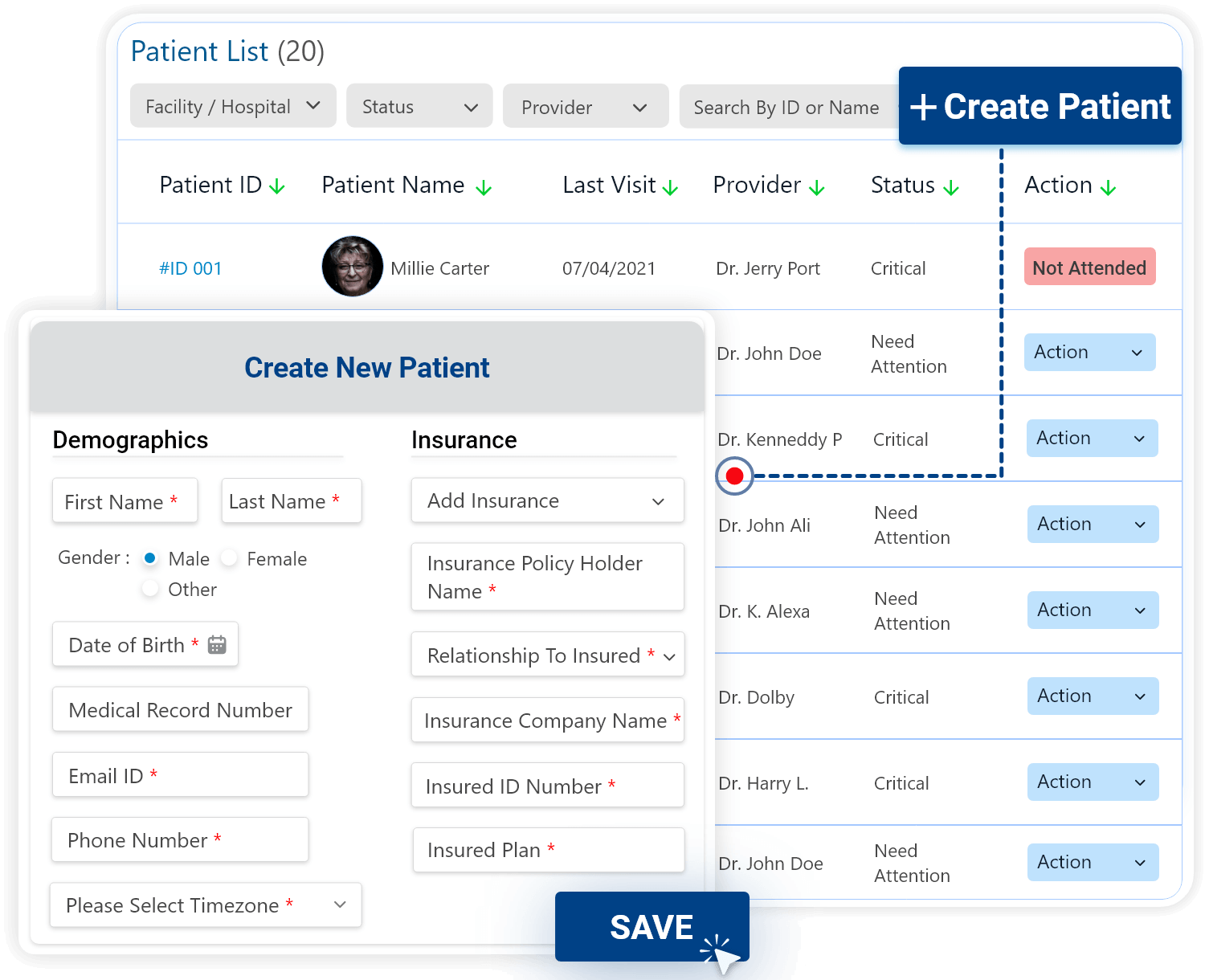 List of the enrolled patient with an option to add a new patient.
